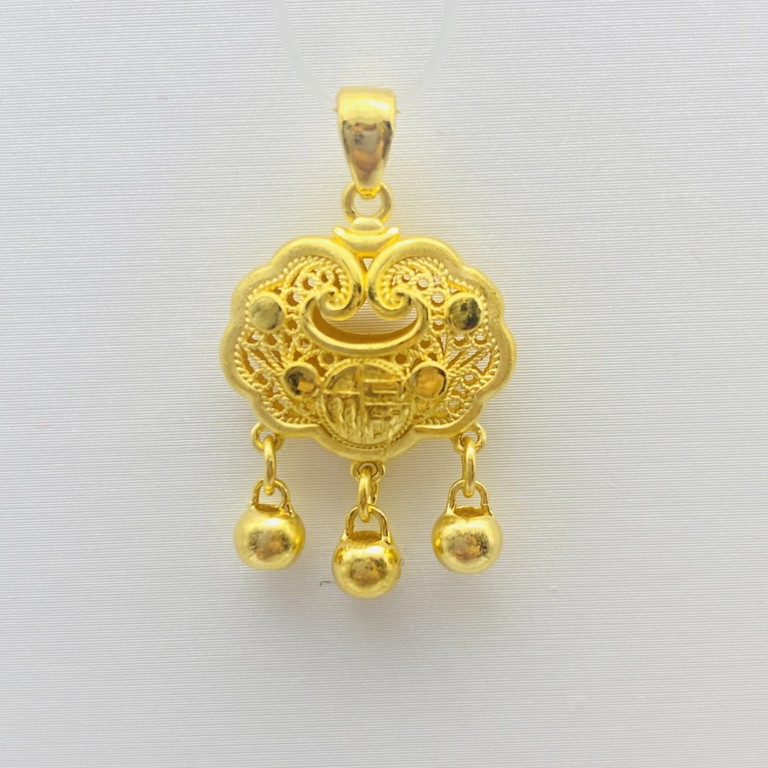 【老庙黄金】足金999 精品 如意平安 如意锁 金锁包 货号5.965