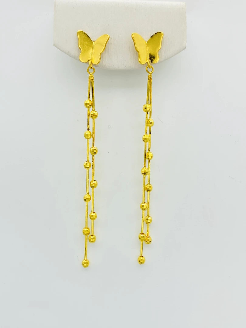 老庙黄金 足金999 精工5G  光面蝴蝶蹦迪珠 直针耳钉 3.99克