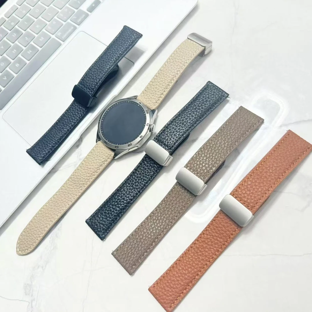 适用爱国者m8 gt8表带荔枝纹V8表带钢色折叠磁吸扣男女商务款表链