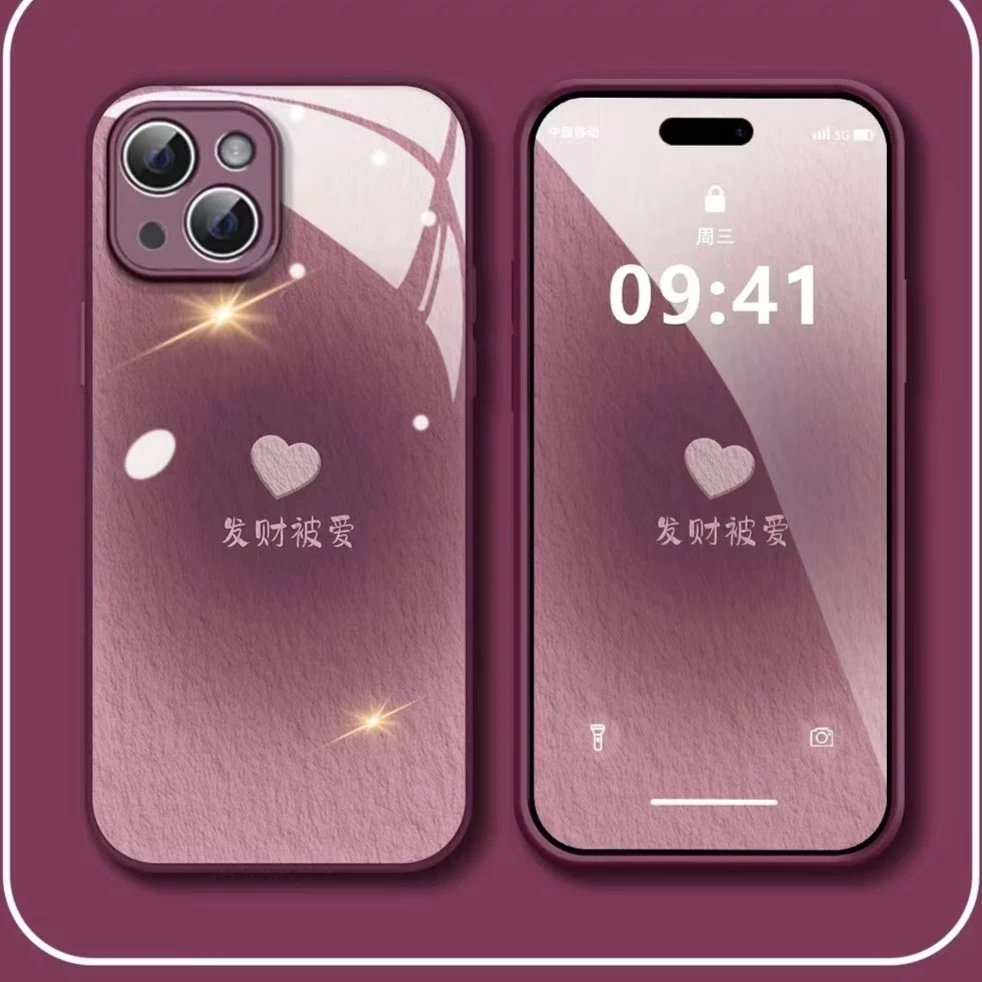 新款发财被爱华为mate60苹果15iPhone14玻璃壳vivooppo防摔手机壳