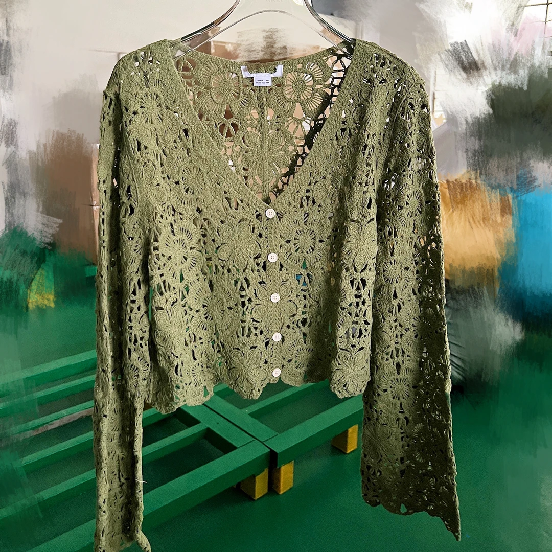 森系镂空钩花薄款针织外套女308