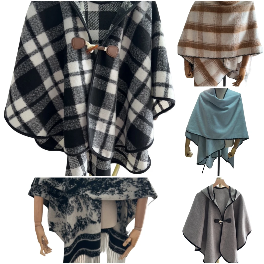 秋冬季格子流苏双面时尚百搭经典气质小个子外搭斗篷披肩轻奢