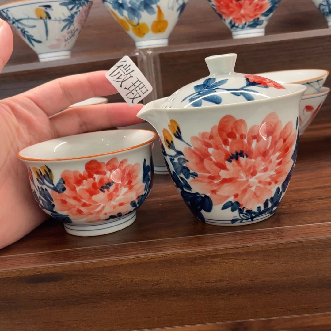 釉下手绘茶具微瑕