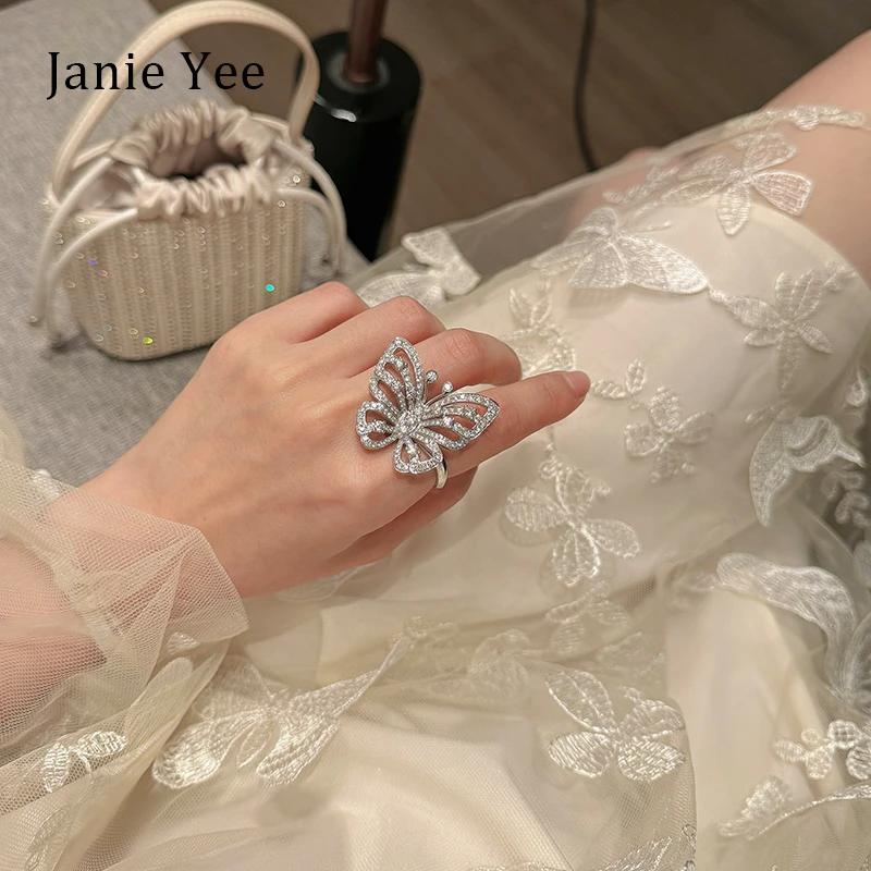 合金戒指 Janie Yee"蝴蝶指间戒"高定镀18k白金锆石戒指24A0377