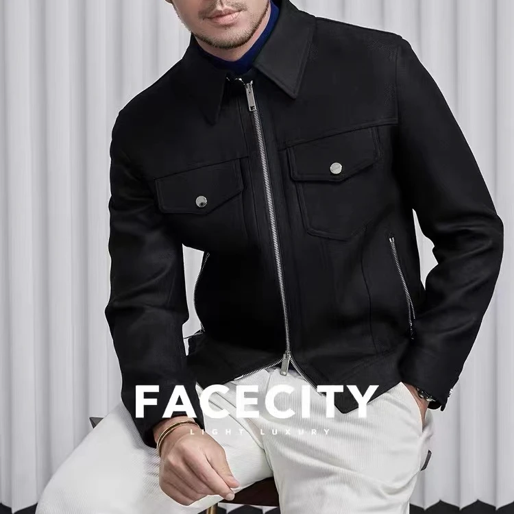 时尚多口袋设计拉链夹克外套男士商务休闲外套