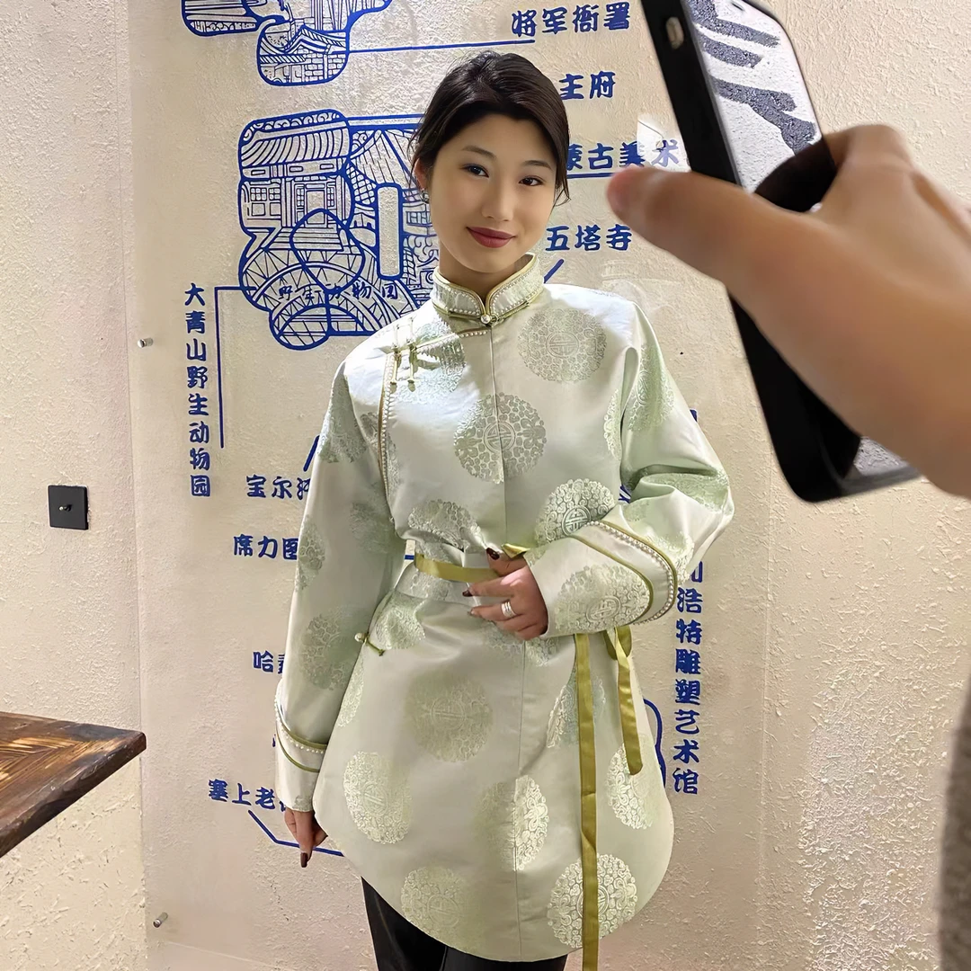 【萨仁服饰】春秋果色蒙古族改良短款连衣裙气质日常中国风女士提花