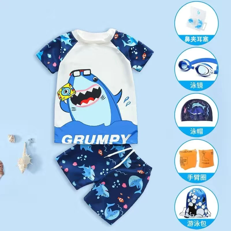 儿童夏季分体泳衣男童卡通防晒短袖小中大童男孩温泉泳裤套装女孩