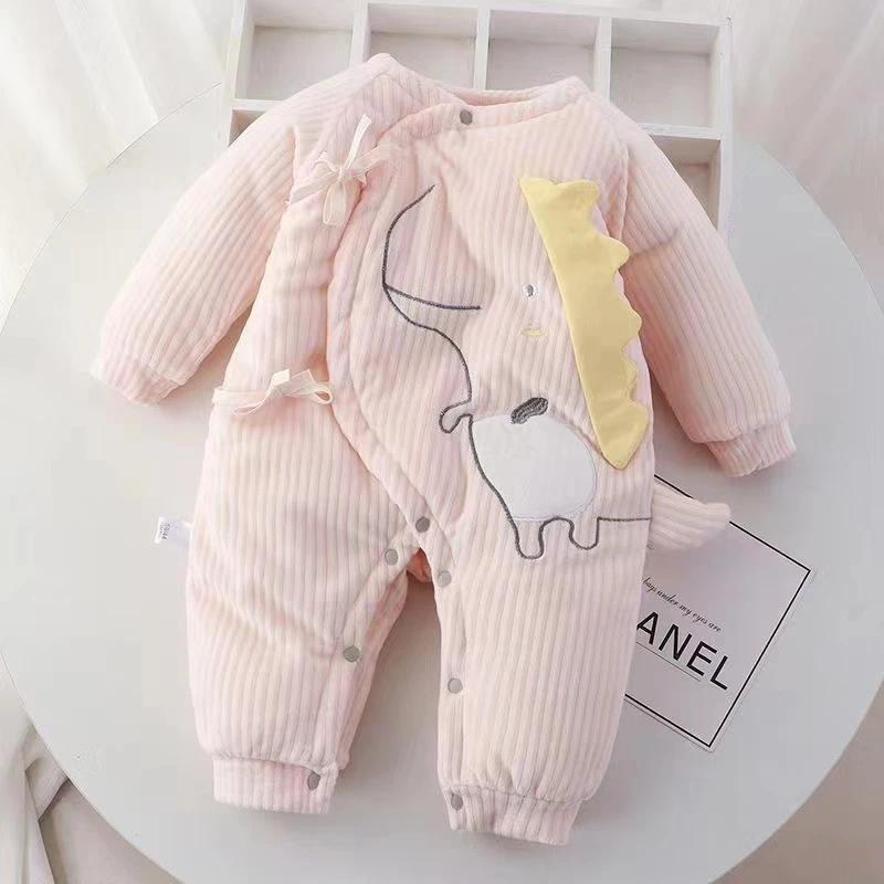 新生儿婴儿春秋宝宝服夹棉婴儿连体蝴蝶衣爬服卡通新生婴爬服