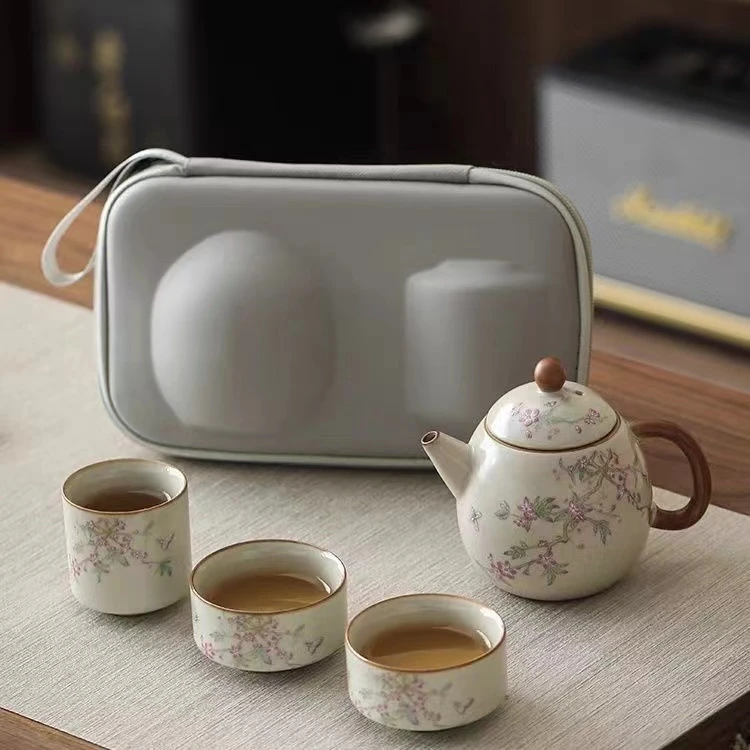 B44 旅行茶具套装紫藤花一壶三杯