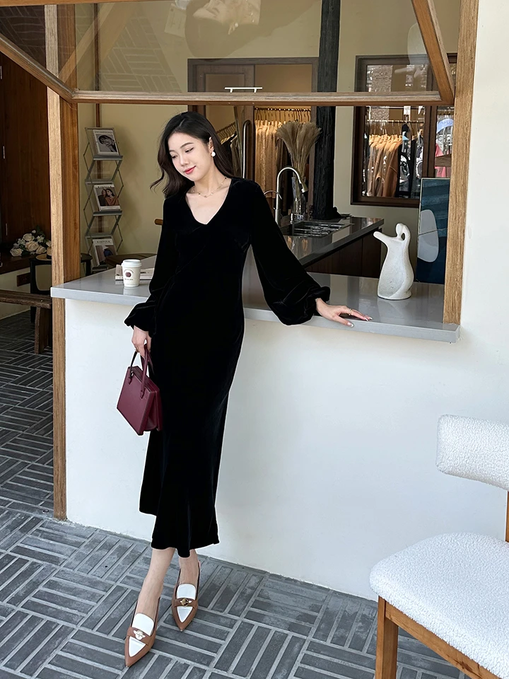 【南油工厂】法式复古小礼服秋季新品收腰显瘦鱼尾裙-TOP10885