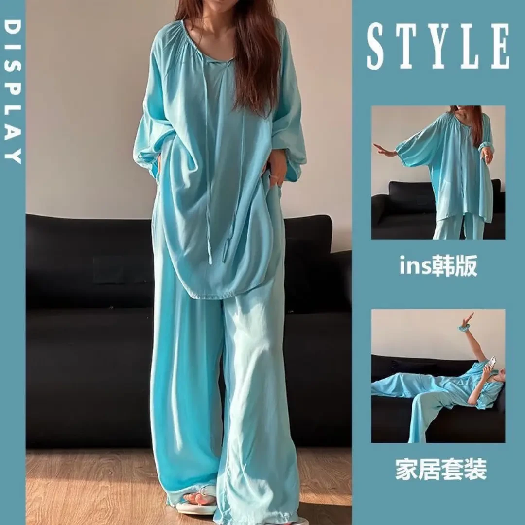 秋冬季新款可外穿睡衣套装女高级感大码宽松长袖长裤家居服两件套