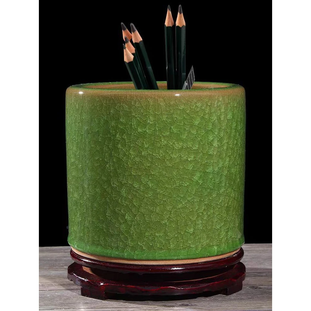 景德镇仿古官窑冰裂釉陶瓷笔筒办公家居书房创意文房用品装饰摆件