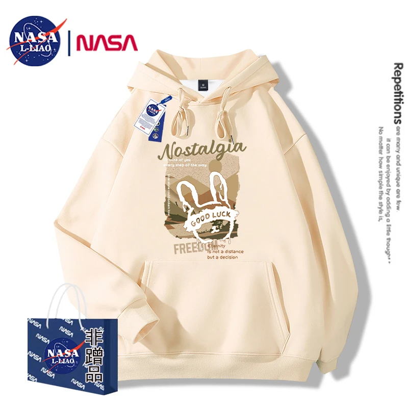 NASA联名美式重磅连帽卫衣女秋冬季新款潮牌中学生情侣百搭上衣女