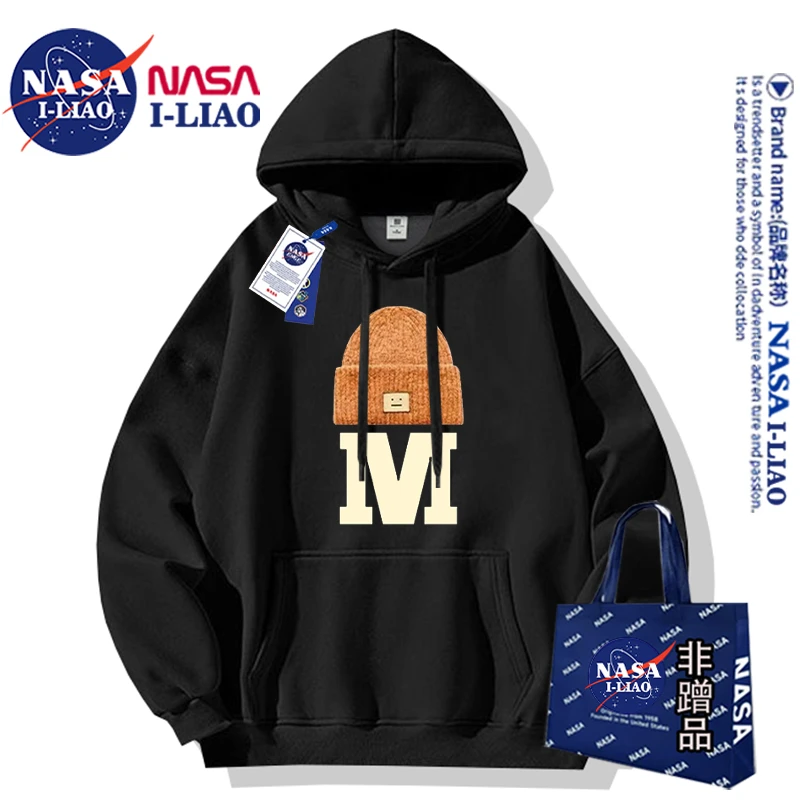 NASA联名美式字母印花潮牌连帽卫衣男加绒外套男女情侣秋冬装上衣