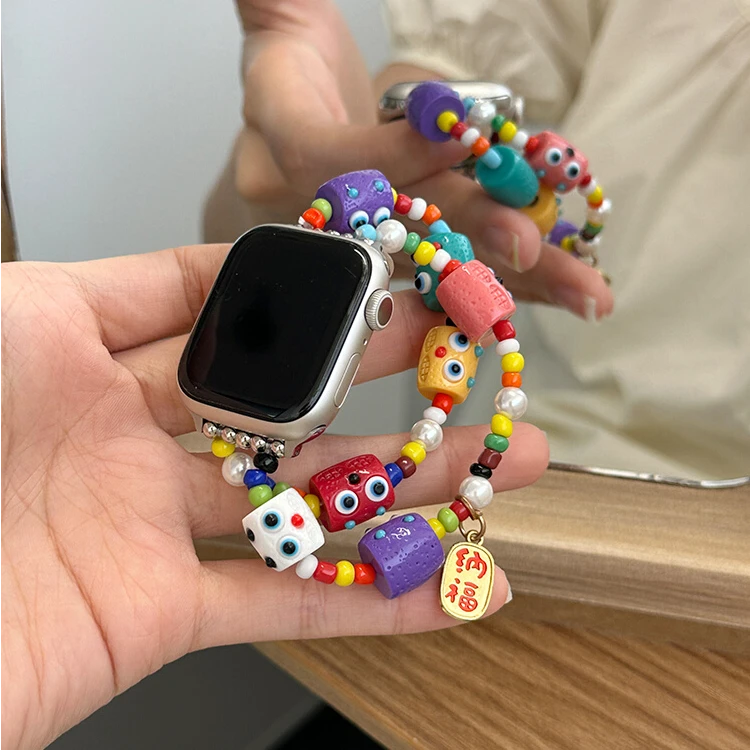 机智兽适用applewatch表带彩色小怪兽多巴胺表带可爱苹果手表手链