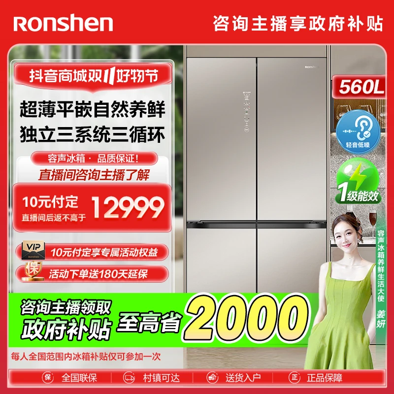 【政府补贴立减】容声will养鲜560升双净平灰色冰箱超薄冰箱