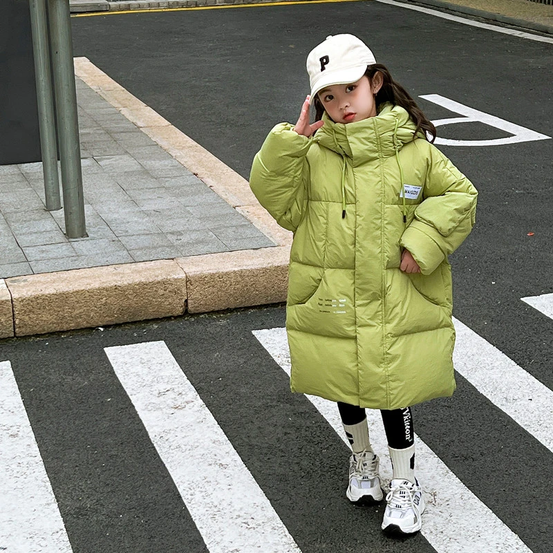 韩国新款男女童装2023冬季儿童中大童90白鸭绒长款加厚羽绒服外套