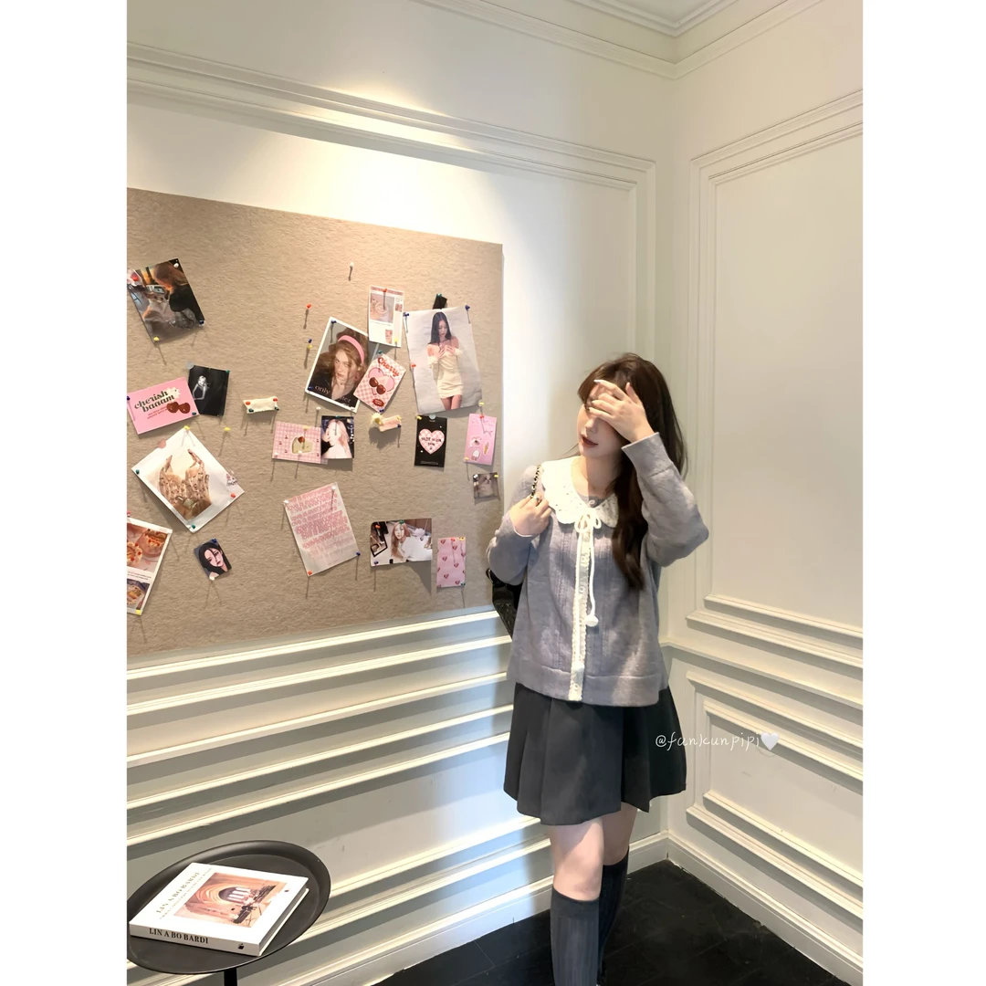 现货折扣5786D大婉酱微胖定制可爱手工针织娃娃领慵懒风毛衣