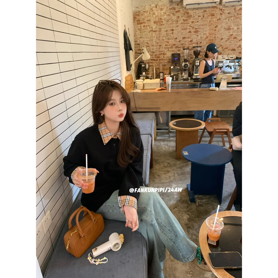 大婉酱微胖定制 【罗马假日】秋季韩系休闲百搭假两件显瘦卫衣7104D