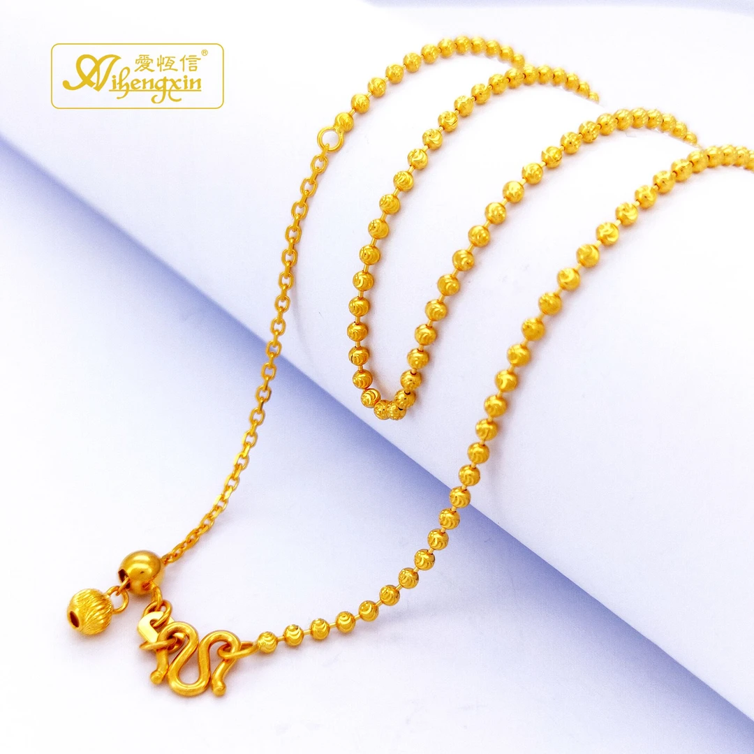爱恒信黄金999足金蹦迪小圆珠项链轻奢时尚新年礼