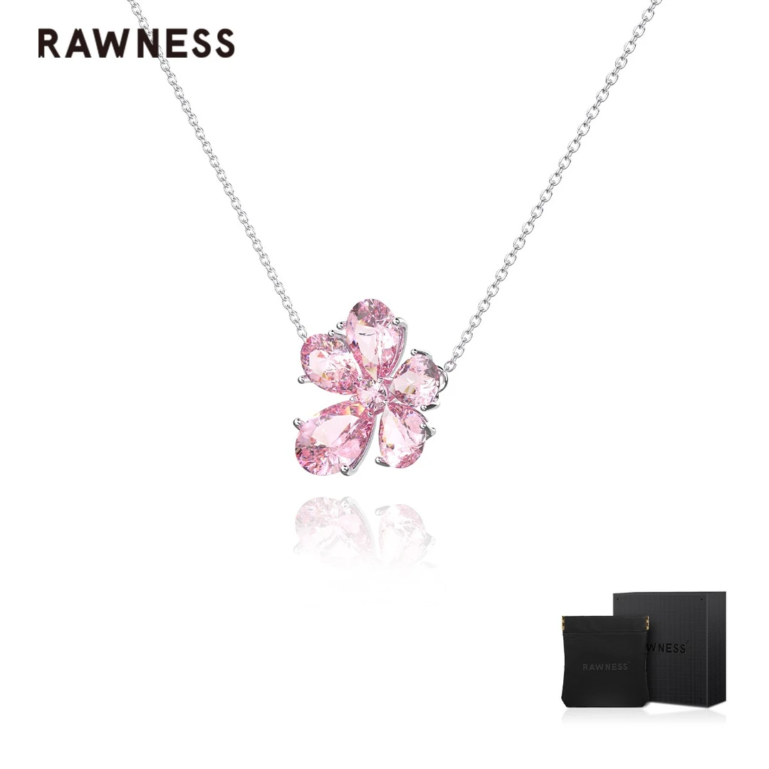 RAWNESS 吊坠925银莫桑石 情人节礼物粉樱花项链莫桑石潮牌饰品