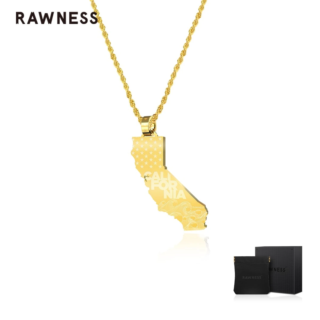 RAWNESS 钛钢项链 情人节礼物设计师款加州地图项链长款毛衣链