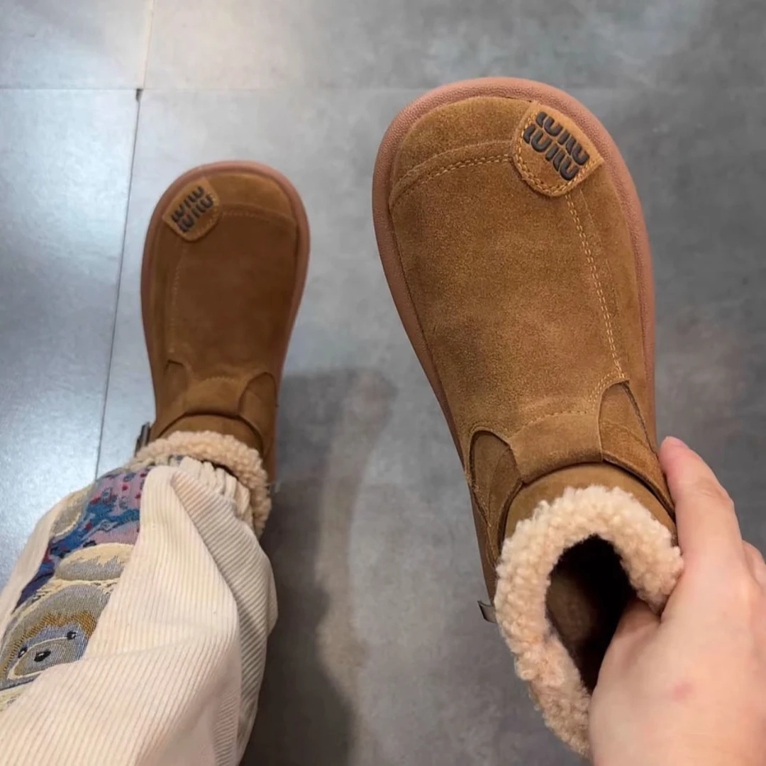 【福利款】复古风2024雪地靴新款磨砂软皮加绒马丁靴