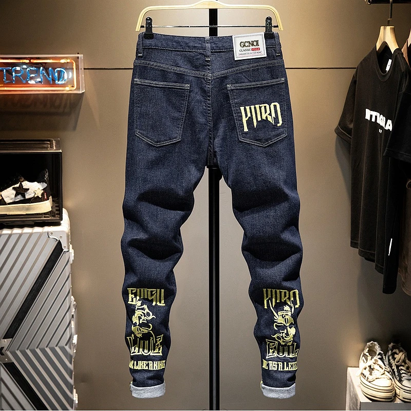 香港陈冠希潮流痞帅男牛仔裤子印花刺绣弹力韩版日系2025薄款百搭