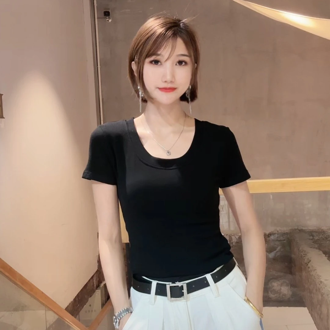 新款女装夏季百搭小众修身T恤240042