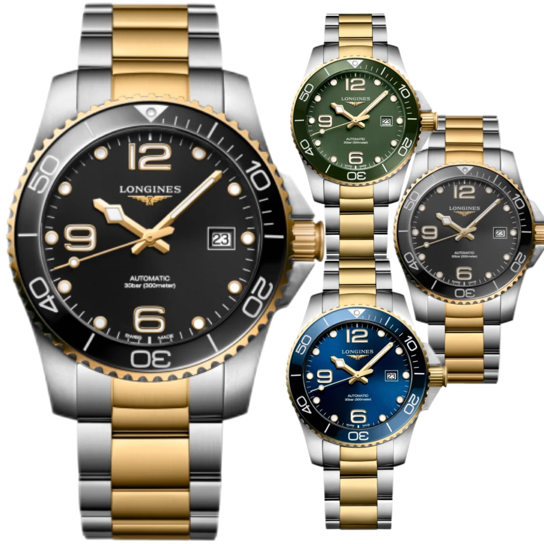 99新 Longines/浪琴 康卡斯潜水表/全套/自动机械/黄间金色陶瓷款