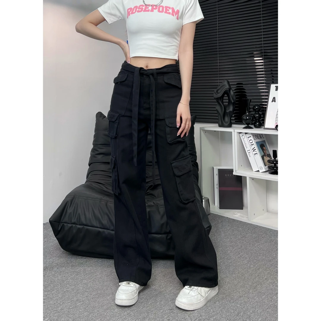 Rose美式复古高街多口袋工装裤宽松阔腿休闲裤直筒长裤ins潮潮流