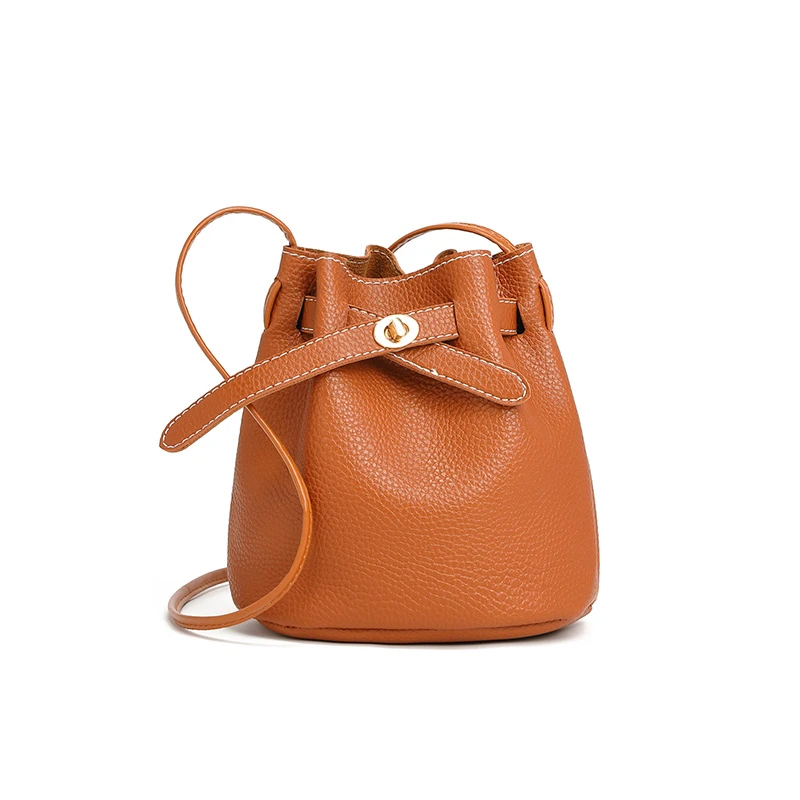 棕色水桶包春夏季百搭时尚休闲单肩斜挎包sw