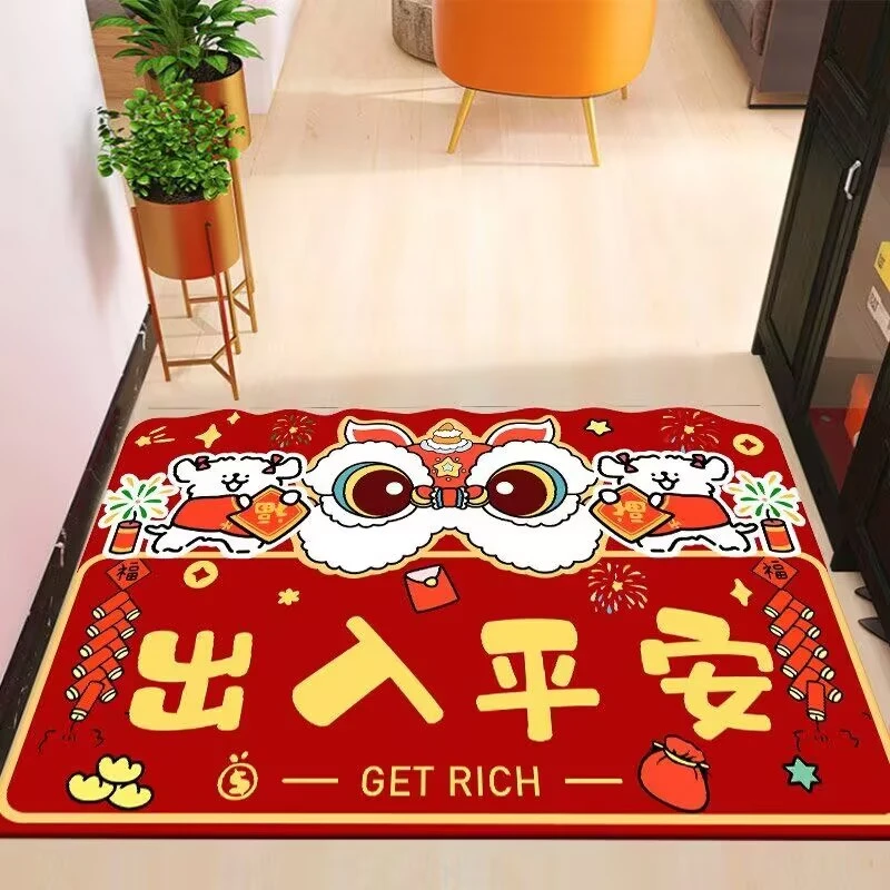 全新新年款网红吸水防滑地毯硅藻泥家用加厚耐磨入户门垫喜庆脚垫