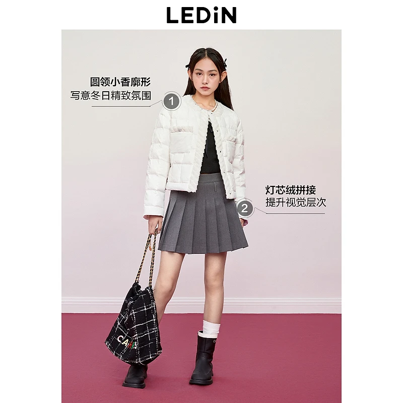 【防寒】乐町小香风短款羽绒外套新款灯芯绒拼接羽绒服甜心短外套