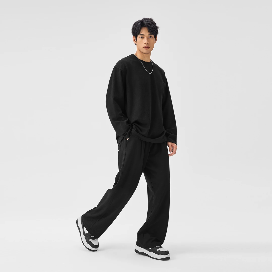 BODYDREAM BM新款肌理感长袖T恤男纯色美式休闲宽松情侣打底衫潮