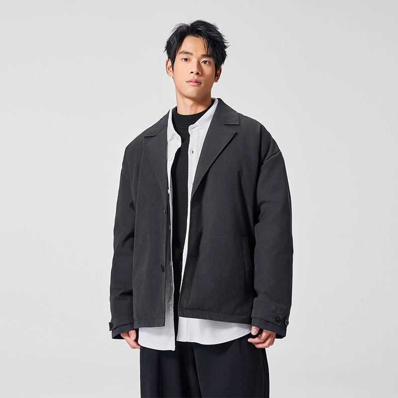 BODYDREAM冬季轻薄羽绒服男款白鸭绒保暖简约休闲西装式厚外套潮