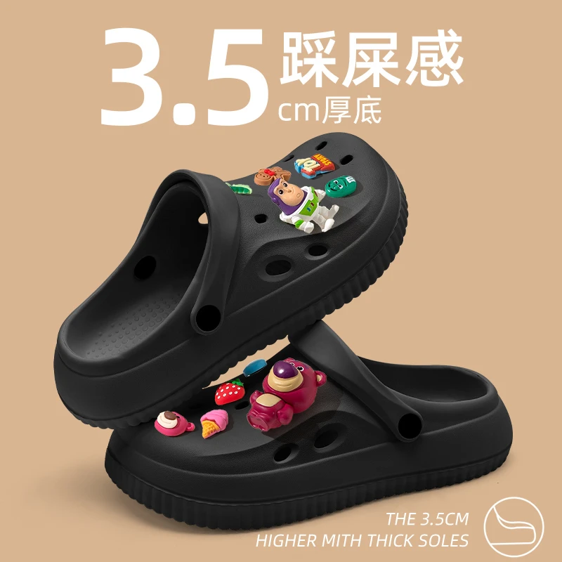 猫力 2025黑色洞洞鞋女款夏季外穿可爱小萌熊新款沙滩包头凉拖鞋