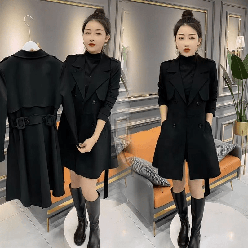 2023秋冬新款气质洋气小个子中长款港风高档英伦风上衣风衣短外套