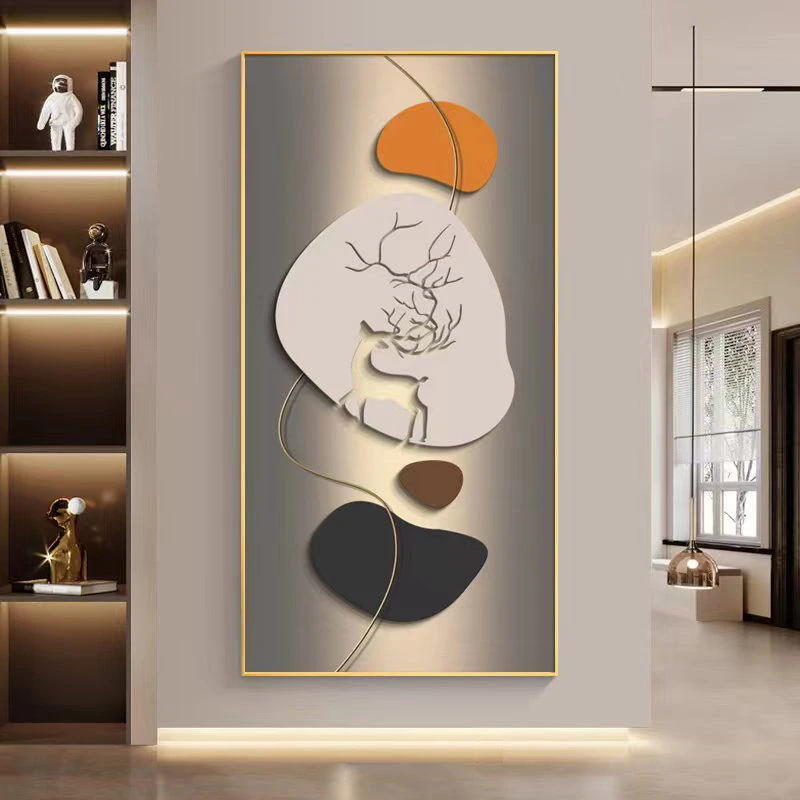 玄关装饰画现代简约肌理感铝合金框喷绘横款入户过道挂画