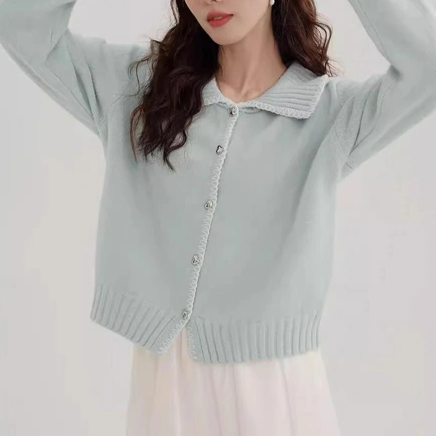 翻领可爱时尚百搭长袖毛衣针织衫奶油风