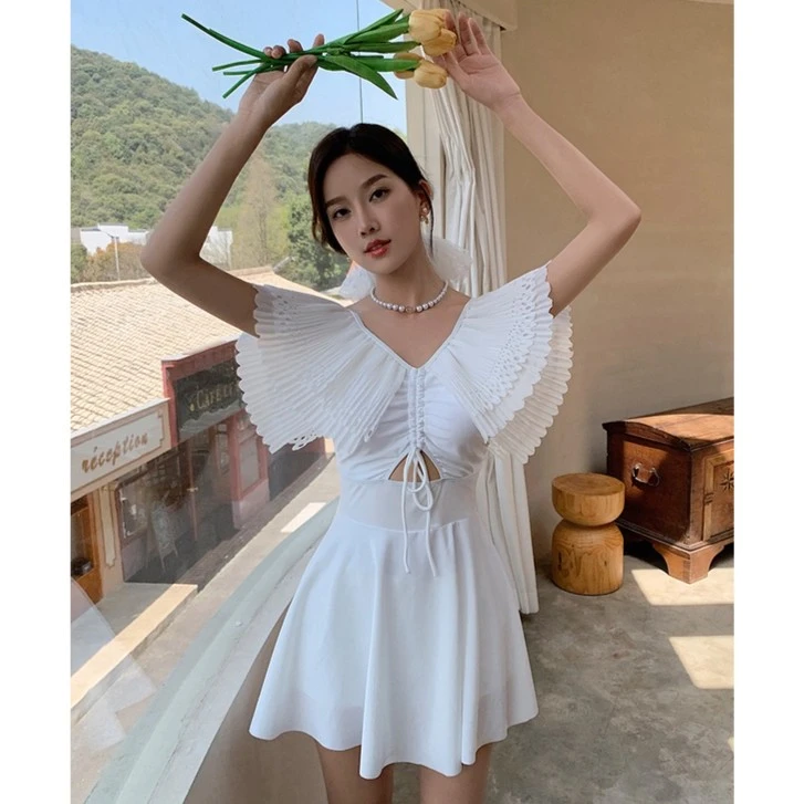 hainisha/海妮莎（天使翼）性感修身裙式连体遮肚显瘦温泉泳衣女