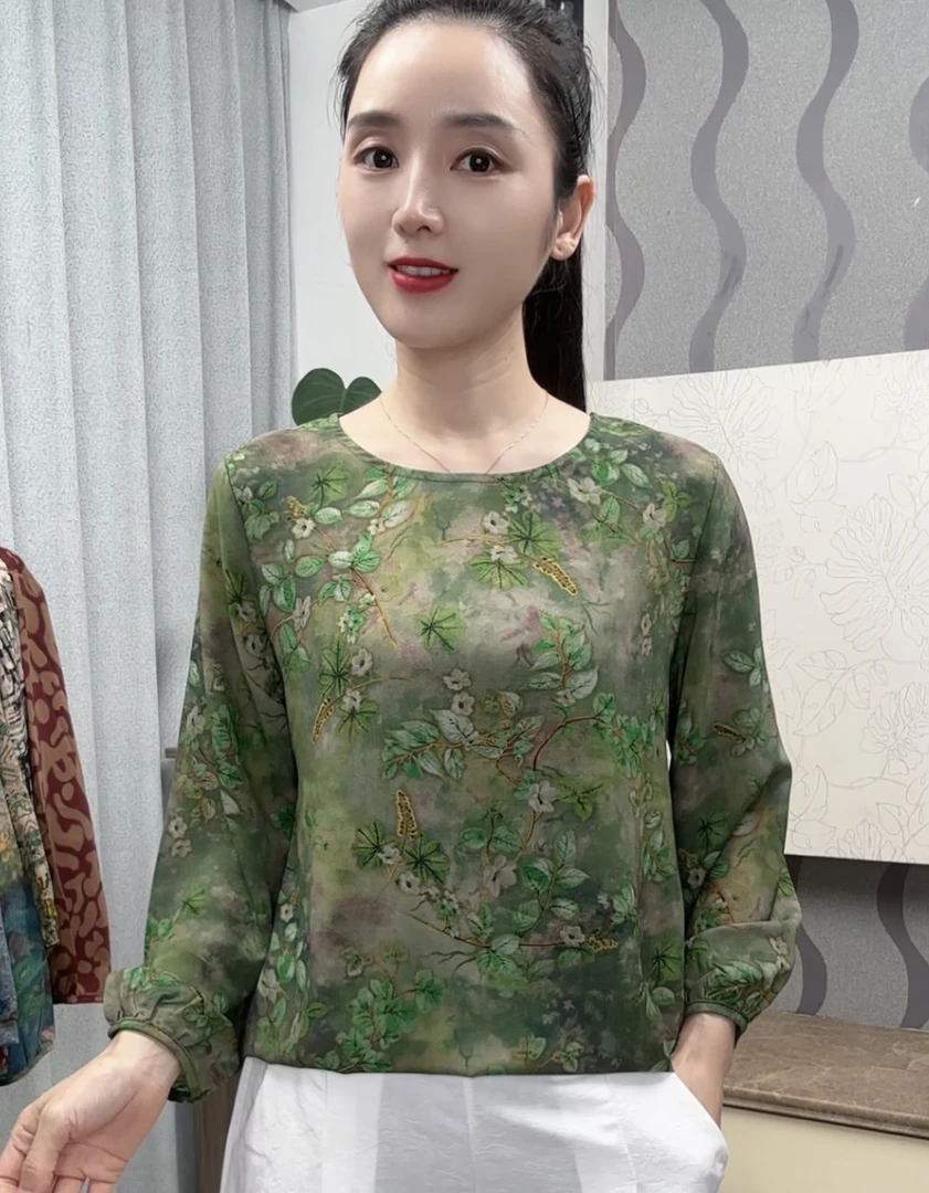 【明月清风】2024秋季新款圆领百搭时尚洋气透气减龄上衣小衫妈妈装