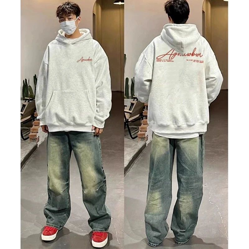 labzaa美式高街字母印花连帽卫衣男秋冬季潮牌简约休闲情侣款上衣