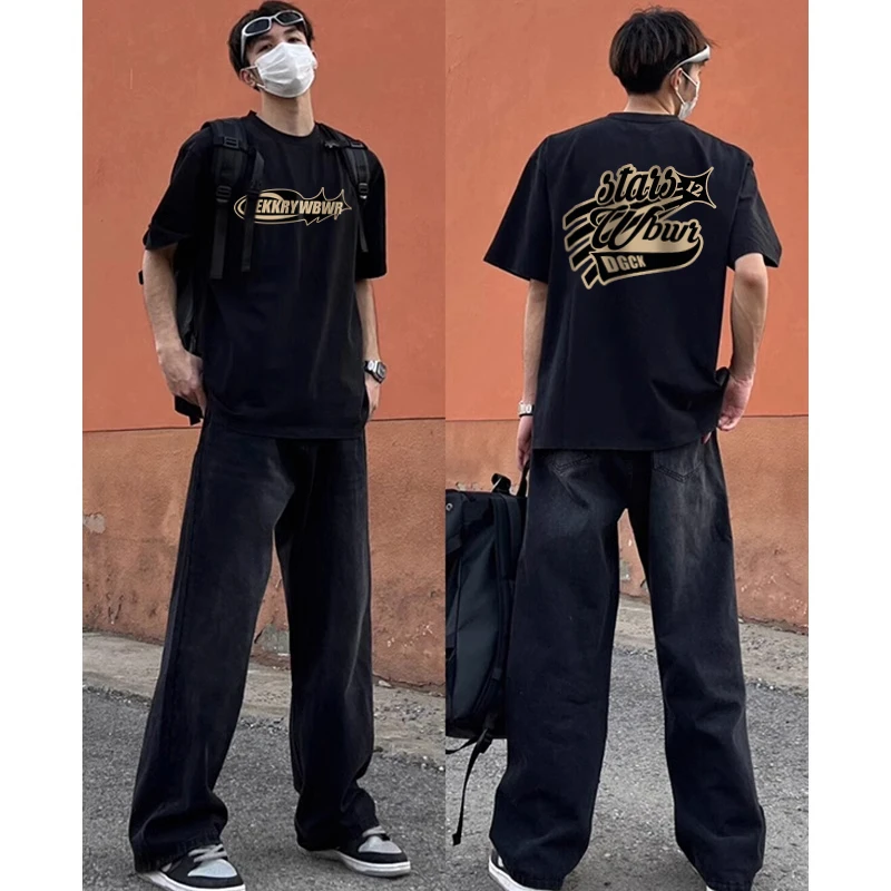 labzaa头创意字母印花短袖t恤男夏季hiphop潮牌宽松重磅纯棉上衣