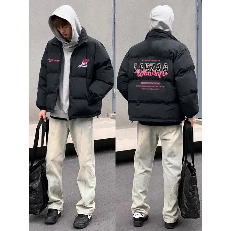 labzaa众设计感字母印花高街棉服外套男冬季新款保暖立领棉衣外套