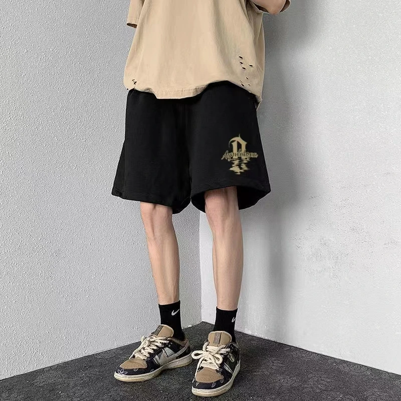 labzaans设计感字母印花五分休闲短裤男国潮牌夏季oversize运动裤