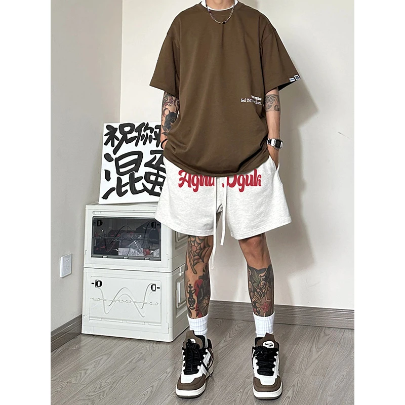 labzaa美式痞帅休闲短裤男夏季潮牌阔腿裤宽松情侣抽绳运动五分裤