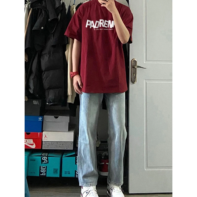 labzaa高街重磅棉短袖t恤男夏季休闲vintage百搭字母印花情侣上衣