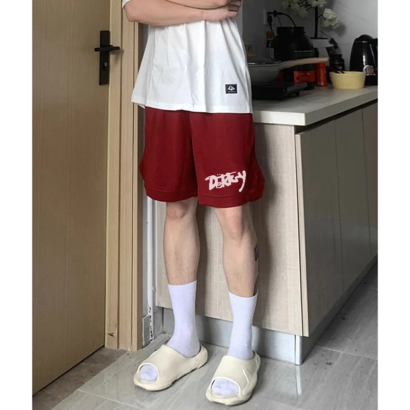 labzaa流原创字母印花抽绳短裤男夏季百搭宽松休闲直筒运动五分裤
