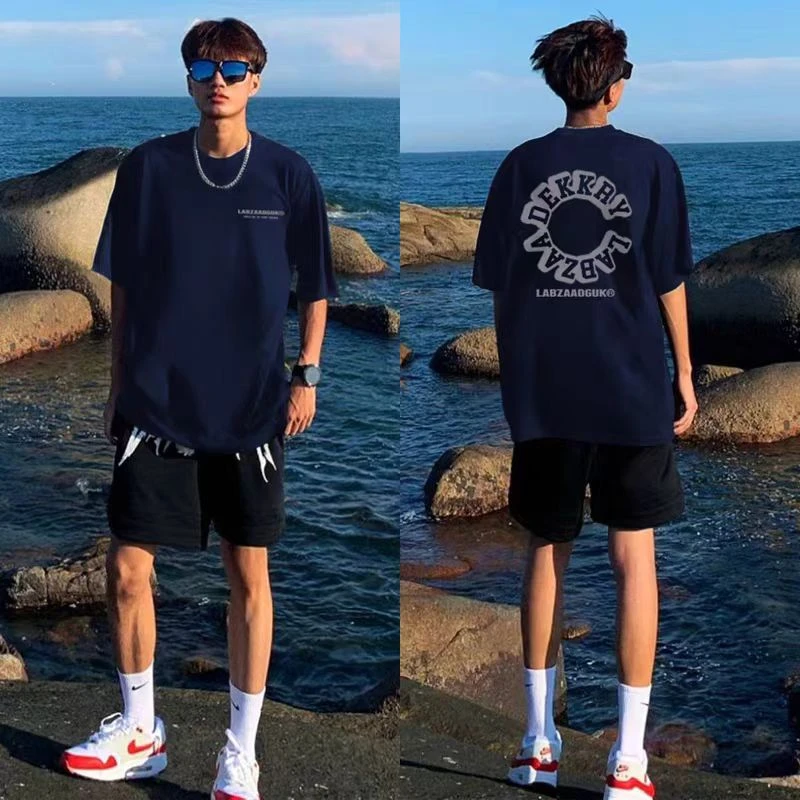 labzaa美式圆圈字母印花短袖t恤男女夏季ins潮牌宽松重磅纯棉上衣